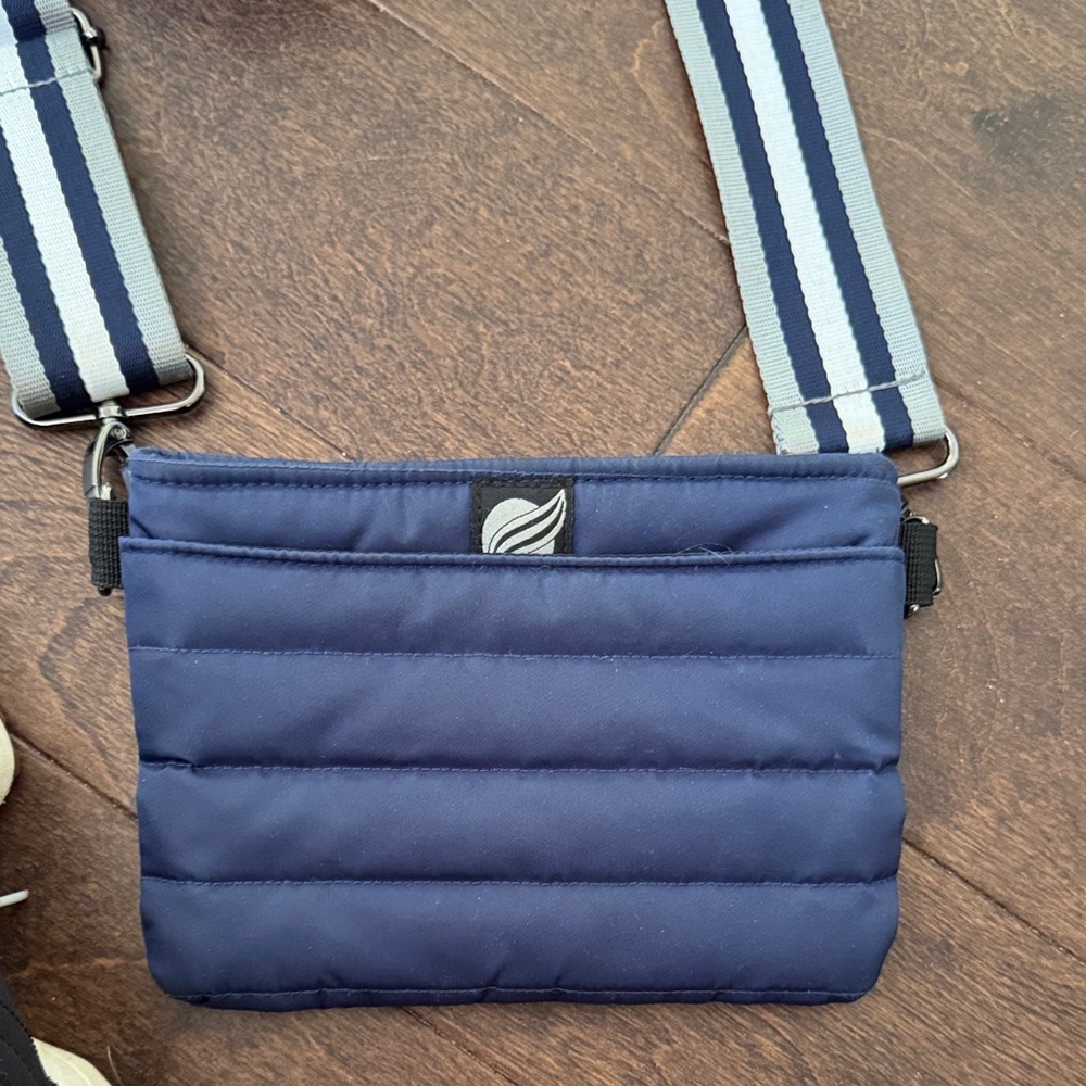THINK ROYLN Navy Quilted Crossbody with Striped Strap